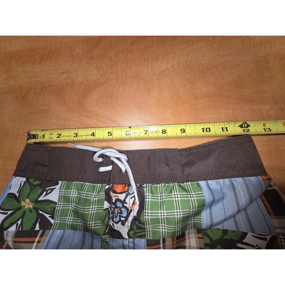 Gymboree Boys Patchwork Floral Plaid Swim Trunks Blue Green Brown Sz 8 240518115
